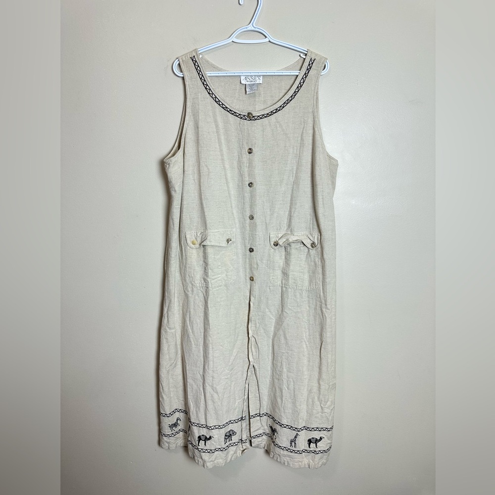 Annex Size 20 Susan Graver Beige Sleeveless Dress with Embroidery